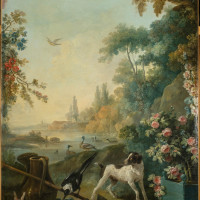 Panoramatapete Gemälde 18. Jahrhundert Jean-Baptiste Huet - Landschaft mit einem Hund