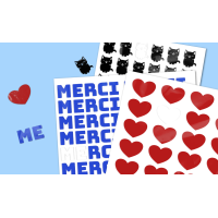 Bogen mit individuell gestalteten Klebeetiketten