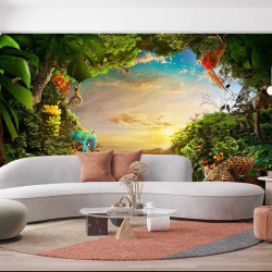 Panoramatapete Tiere Dschungel Savanne Himmel