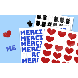 Bogen mit individuell gestalteten Klebeetiketten