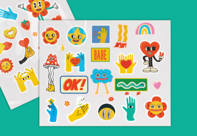 Bogen mit personalisierten Aufklebern